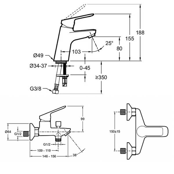 Комплект смесителей Jacob Delafon Lucien E20849-CP+E20848-CP хром