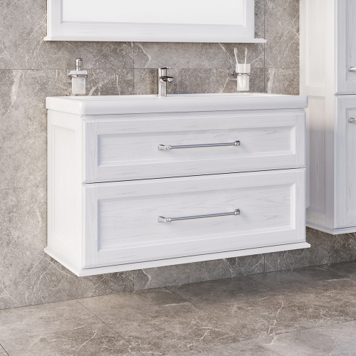 Тумба с раковиной ASB Wood Line Венеция 100 белая, патина серебро Тумба с раковиной ASB Wood Line Венеция 100 белая, патина серебро