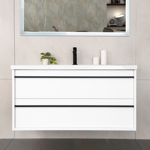 Тумба с раковиной AVS Графика 100 белая матовая с черными ручками Тумба с раковиной AVS Графика 100 белая матовая с черными ручками