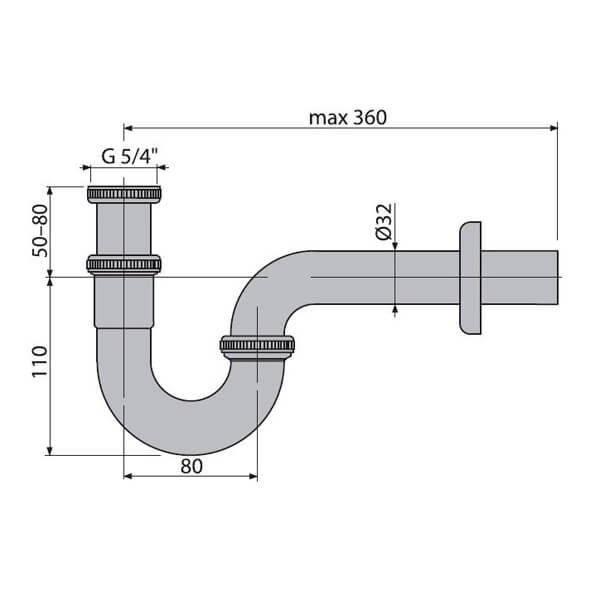 Сифон для биде d=320мм мет ALCAPLAST A45E Сифон для биде d=320мм мет ALCAPLAST A45E