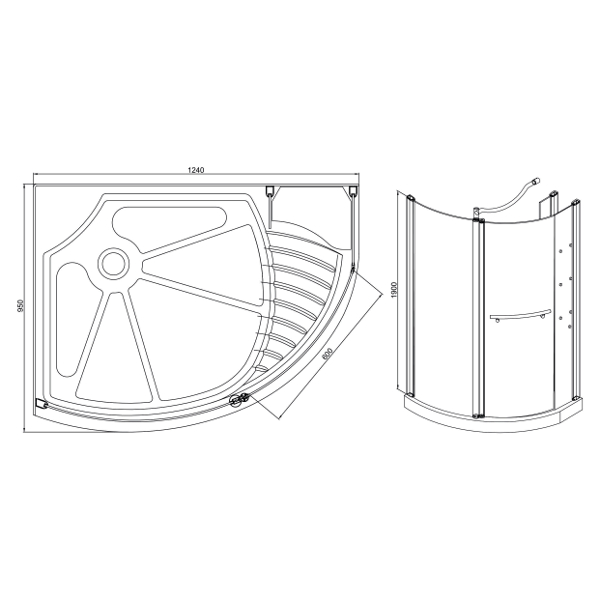 Поддон акриловый P52 L 95*124*15, с сифоном(Pandora) Поддон акриловый P52 L 95*124*15, с сифоном(Pandora)