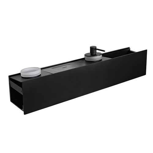Полка AVS King, 65 см, черный матовый, с мыльницей, дозатором и стаканом Полка AVS King, 65 см, черный матовый, с мыльницей, дозатором и стаканом