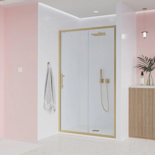 Душевая дверь в нишу Veconi Evo E1-G 150 профиль брашированное золото, стекло прозрачное Душевая дверь в нишу Veconi Evo E1-G 150 профиль брашированное золото, стекло прозрачное