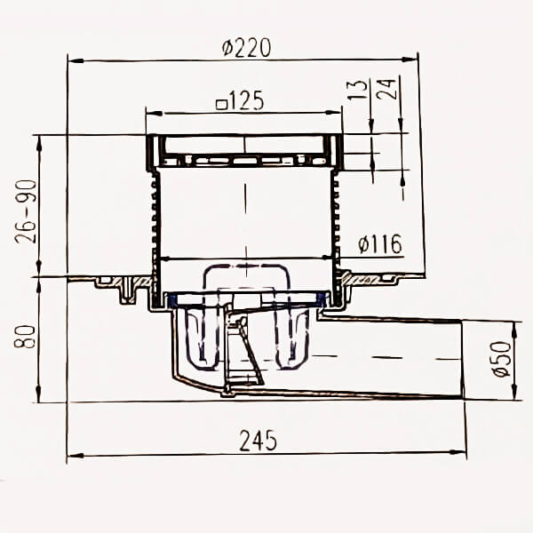 C381A Трап для пола бок/слив под ПЛИТКУ универс DN50 MCH C381A Трап для пола бок/слив под ПЛИТКУ универс DN50 MCH