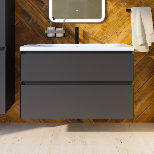 Тумба с раковиной AVS Гармония 100 антрацит матовая (раковина 01 белая глянцевая) Тумба с раковиной AVS Гармония 100 антрацит матовая (раковина 01 белая глянцевая)