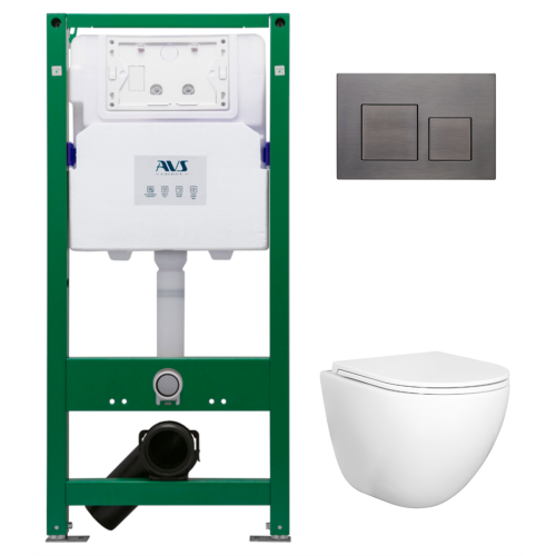 Комплект AVS 3в1: Инсталляция для унитаза 809-0006-7732C + Унитаз подвесной 801-0045-P-T2-GW + Клавиша смыва 809-0013-GM оружейная сталь, квадратные кнопки Комплект AVS 3в1: Инсталляция для унитаза 809-0006-7732C + Унитаз подвесной 801-0045-P-T2-GW + Клавиша смыва 809-0013-GM оружейная сталь, квадратные кнопки