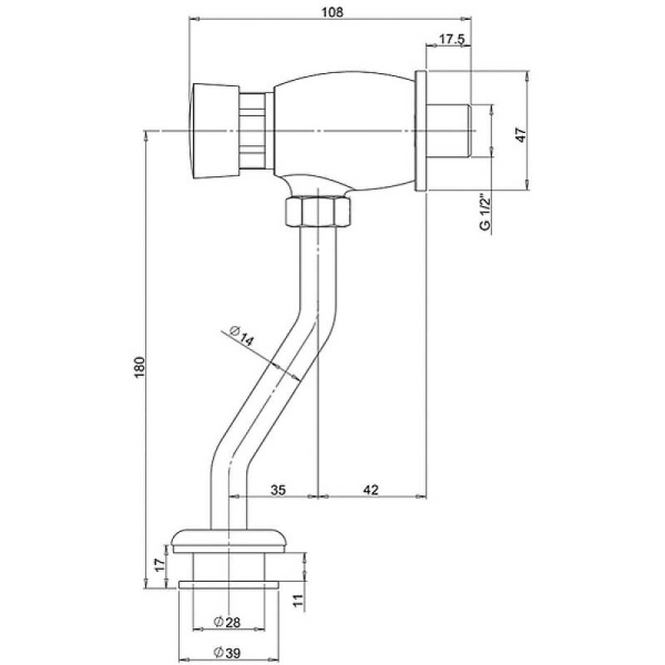 52CR815LMKM Ursula Сливной клапан для писсуара,хром 52CR815LMKM Ursula Сливной клапан для писсуара,хром