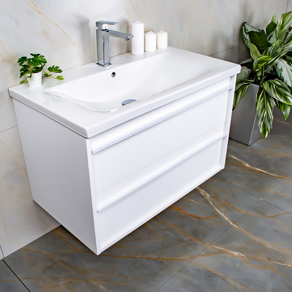 Тумба с раковиной AVS Графика 80 белая матовая с белой ручкой Тумба с раковиной AVS Графика 80 белая матовая с белой ручкой