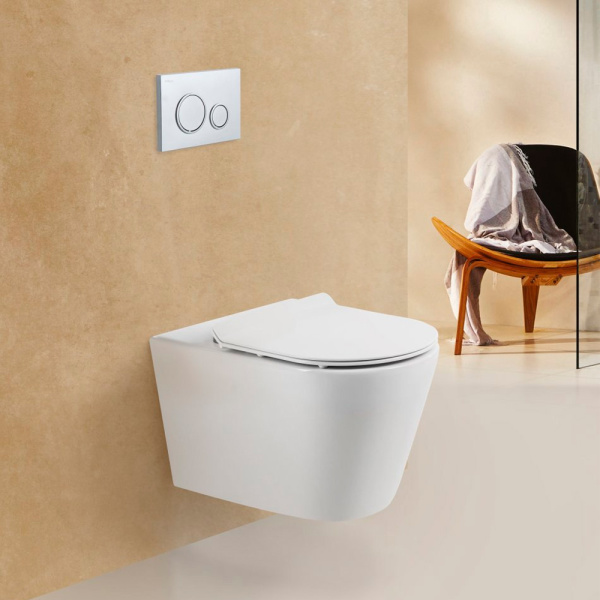 Унитаз подвесной BelBagno Flay-R BB053CHR+BB2111SC безободковый, белый Унитаз подвесной BelBagno Flay-R BB053CHR+BB2111SC безободковый, белый