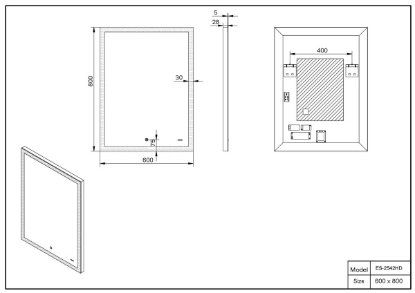 Зеркало 600х800 Led антизапотевание Esbano ES-2542HD Зеркало 600х800 Led антизапотевание Esbano ES-2542HD