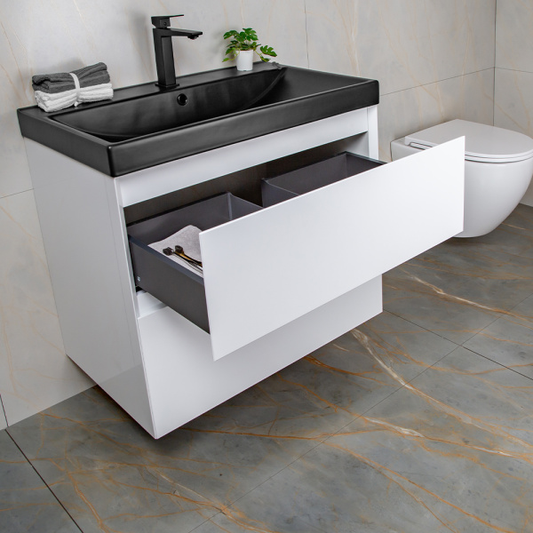 Тумба с раковиной AVS Гармония 80 белая (раковина 02 черная матовая) Тумба с раковиной AVS Гармония 80 белая (раковина 02 черная матовая)