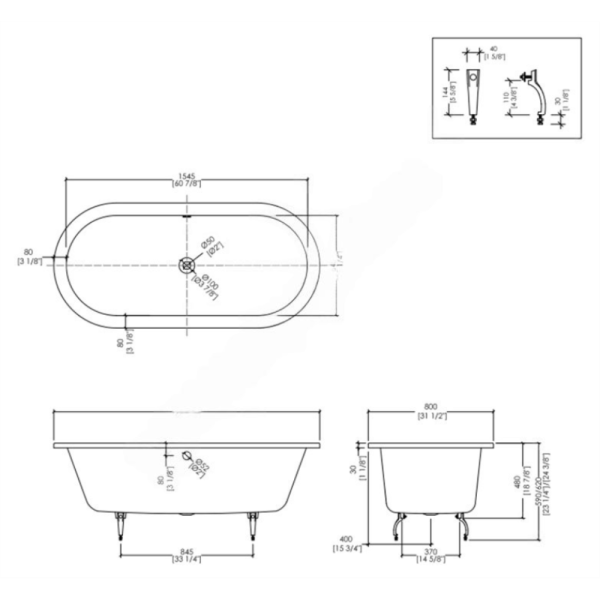 Чугунная ванна Bayswater Noa 170х80 белая, без ножек Чугунная ванна Bayswater Noa 170х80 белая, без ножек