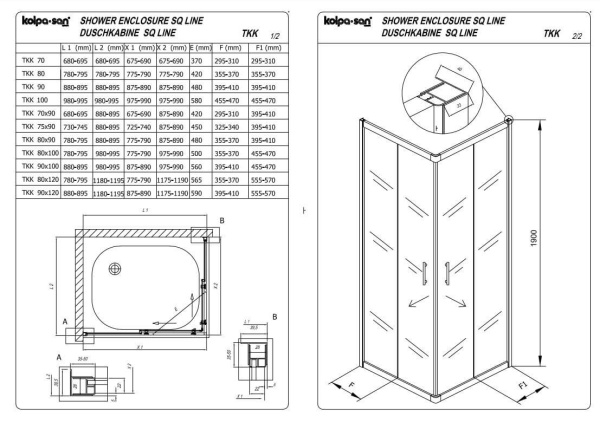 Душевой уголок Kolpa San SQ line TKK 80х80 профиль хром, стекло прозрачное Душевой уголок Kolpa San SQ line TKK 80х80 профиль хром, стекло прозрачное