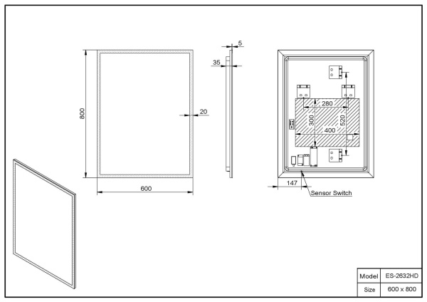 Зеркало 600х800 Led антизапотевание Esbano ES-2632HD Зеркало 600х800 Led антизапотевание Esbano ES-2632HD